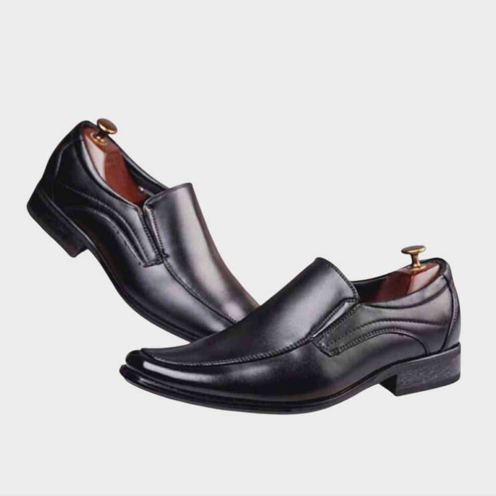 BNWT Men’s Black Leather Square Toe Slip-On Dress Shoes - Picture 2 of 5